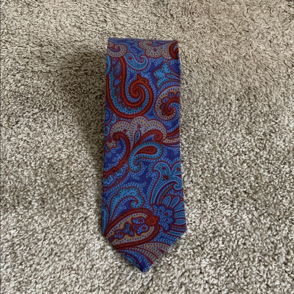 Ben Silver Silk Tie Blue  red Handmade England